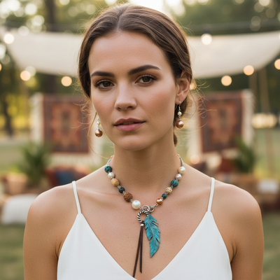 Cherokee Feather & Pearls Necklace Set