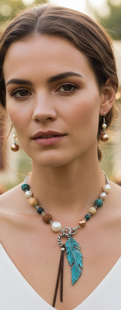 Cherokee Feather & Pearls Necklace Set