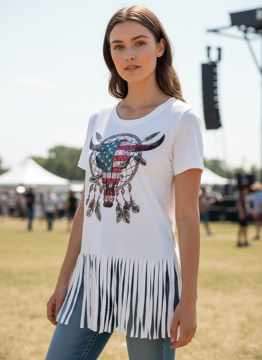 Emma Patriotic Longhorn Fringe Tank