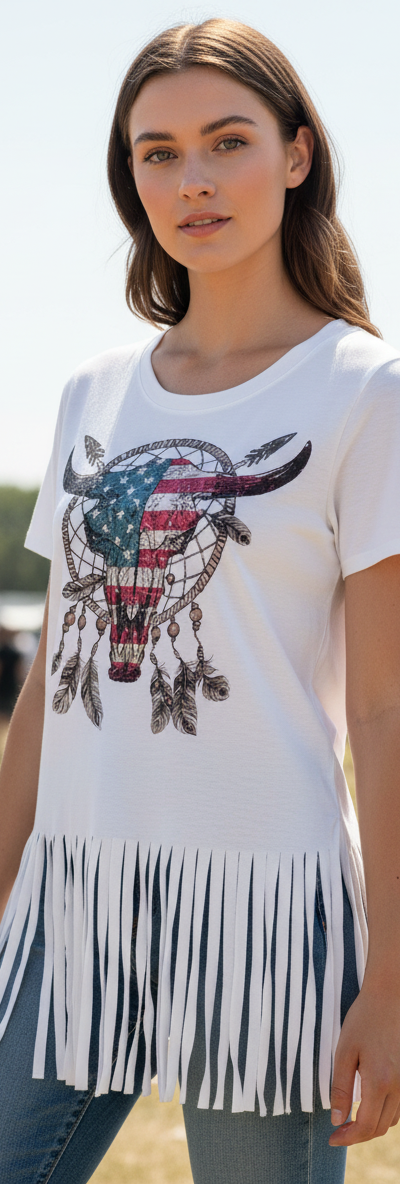 Emma Patriotic Longhorn Fringe Tank
