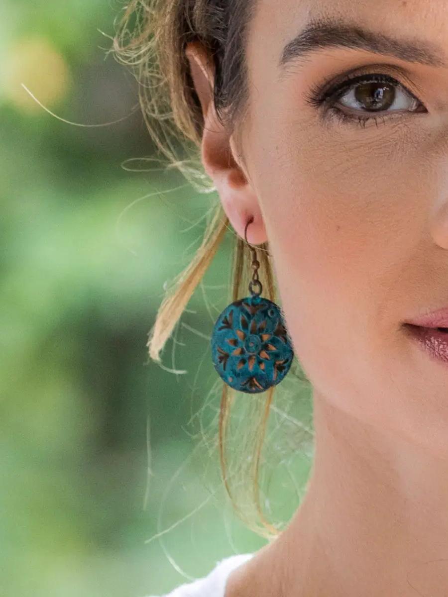 Sunflower Copper Patina Earrings