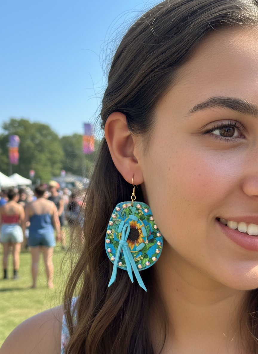 Wildflower Leather Cowboy Hat Earrings