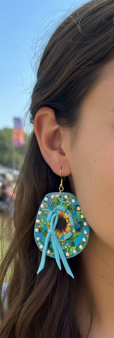 Wildflower Leather Cowboy Hat Earrings