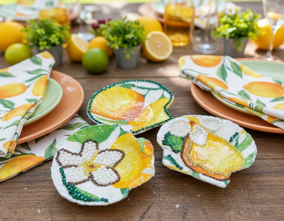 Trio Lemon Decoupage Shells