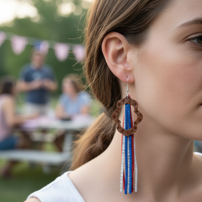 Handcrafted Patriotic Leather Fringe Earrings