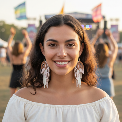 Handcrafted Boho Leather Earrings – Blush, Cream & Brown Layers