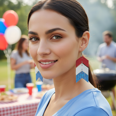 Handcrafted Patriotic Leather Earrings - Everyday Americana Style, Lightweight