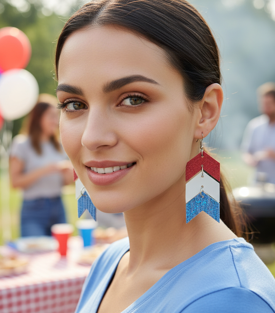 Handcrafted Patriotic Leather Earrings - Everyday Americana Style, Lightweight