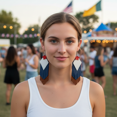 Handcrafted Americana Leather Fringe Earrings