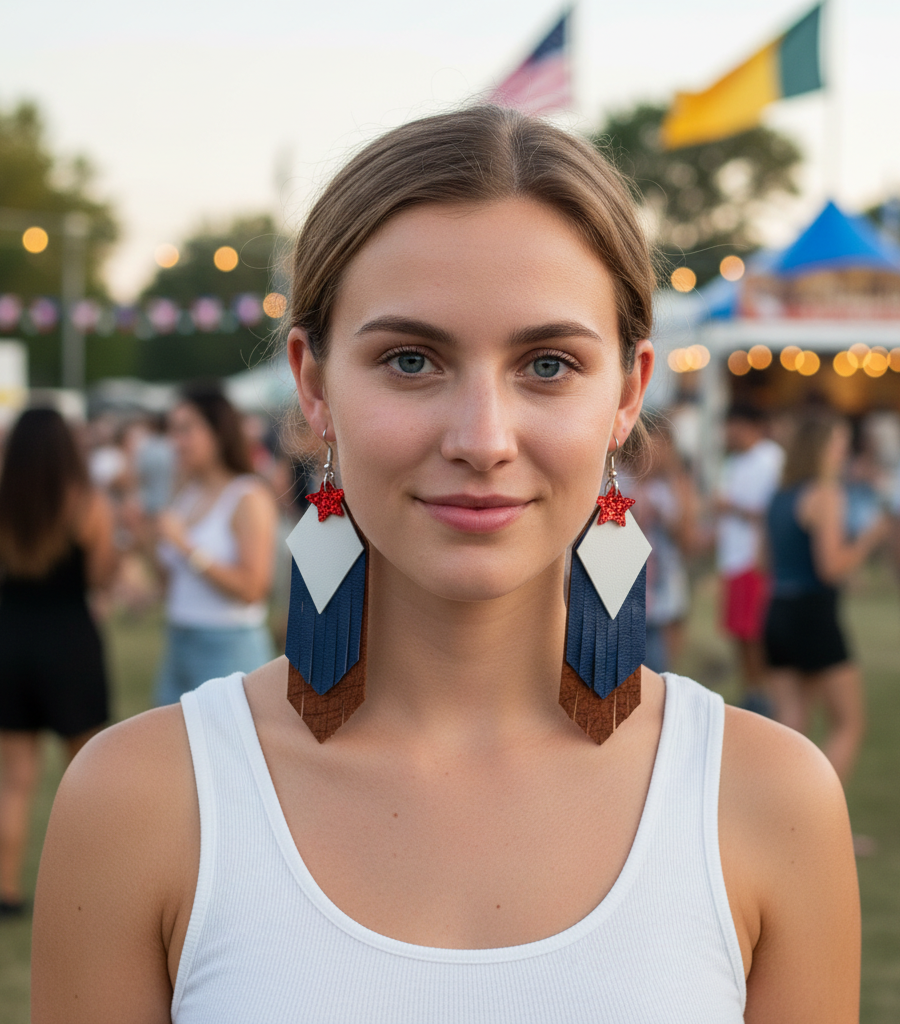 Patriotic Fringe Leather Earrings