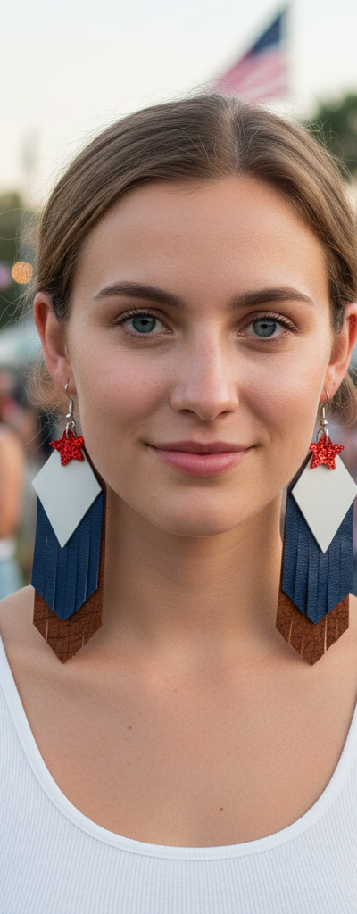Patriotic Fringe Leather Earrings