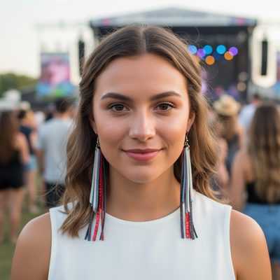 Handcrafted Patriotic Leather Fringe Earrings – Red, White & Blue