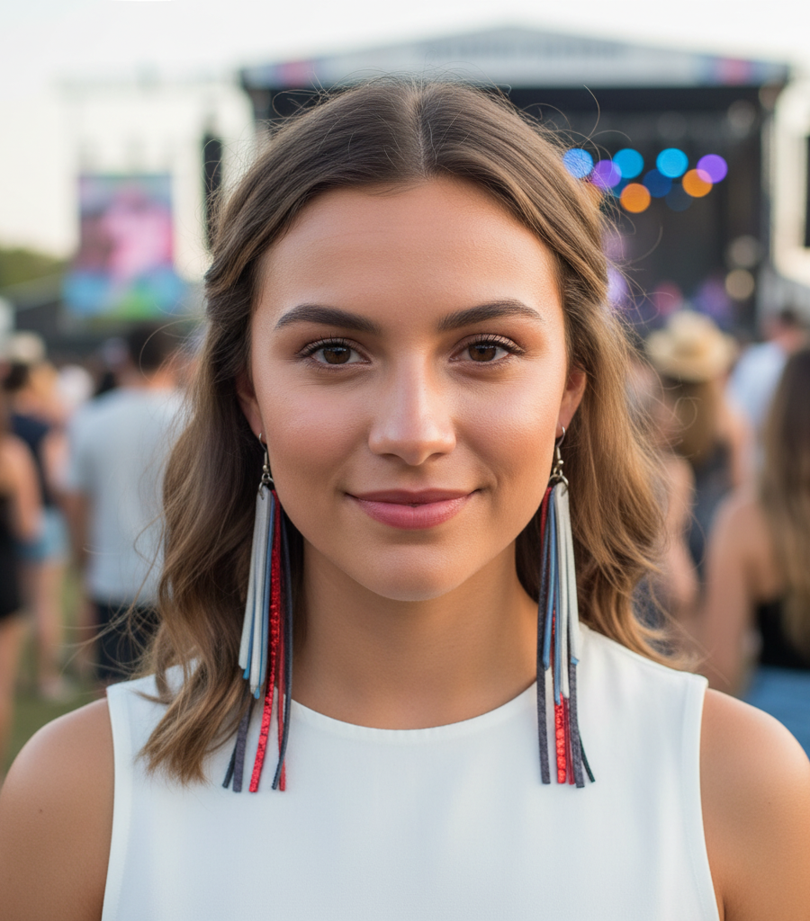 Patriotic Leather Fringe Earrings