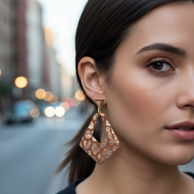 Handcrafted Leather Earrings – Tan & Copper with Animal Print Accent
