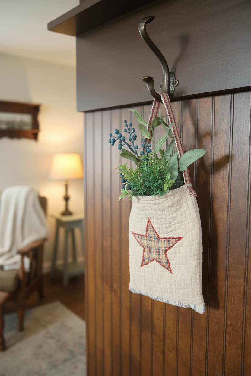 Rustic red star peg hanger.