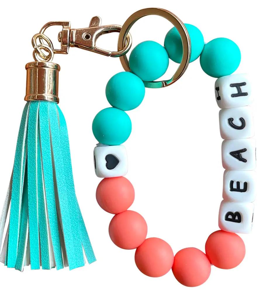 Silicone Beaded Bracelet Keychain - Beach