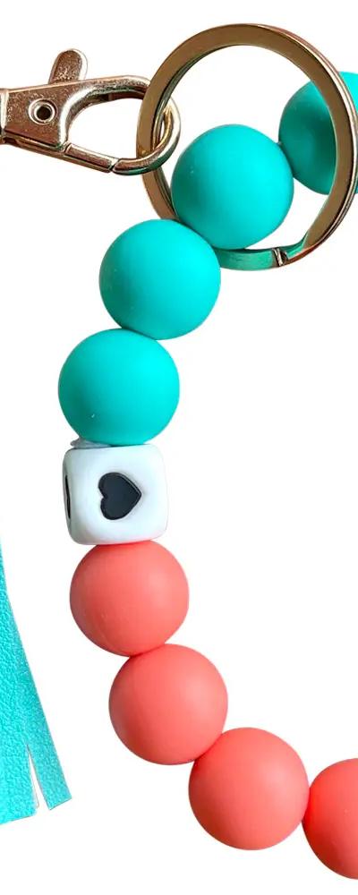 Silicone Beaded Bracelet Keychain - Beach