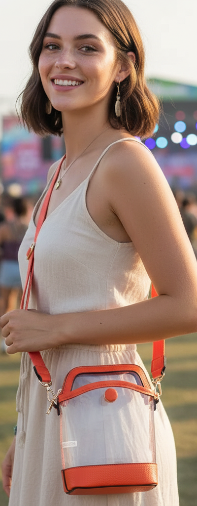 Orange Clear Stadium Button Style Bag