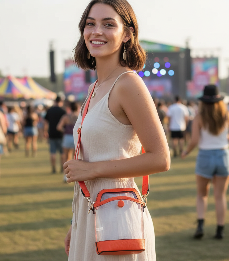 Orange Clear Stadium Button Style Bag