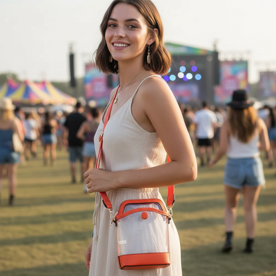 Orange Clear Stadium Button Style Bag