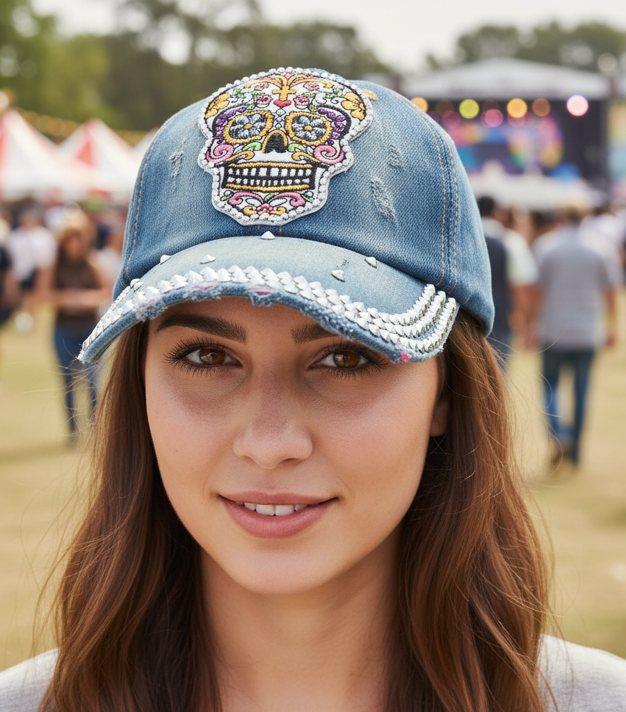 Sugar Skull Rhinestone Baseball Hat