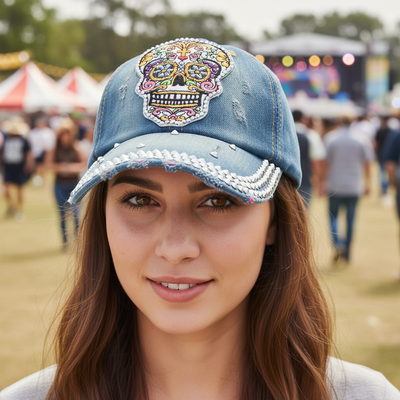 Sugar Skull Rhinestone Baseball Hat