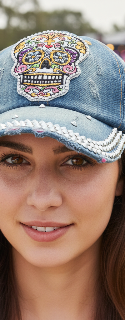 Sugar Skull Rhinestone Baseball Hat