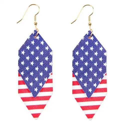  USA Hexagon Layered Drop Earrings