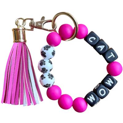 Silicone Beaded Bracelet Keychain - Cat Mom