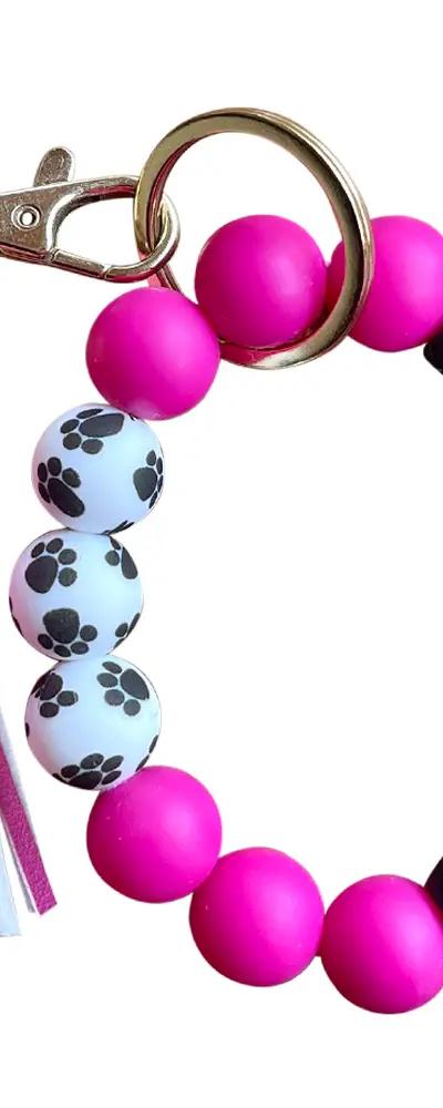 Silicone Beaded Bracelet Keychain - Cat Mom