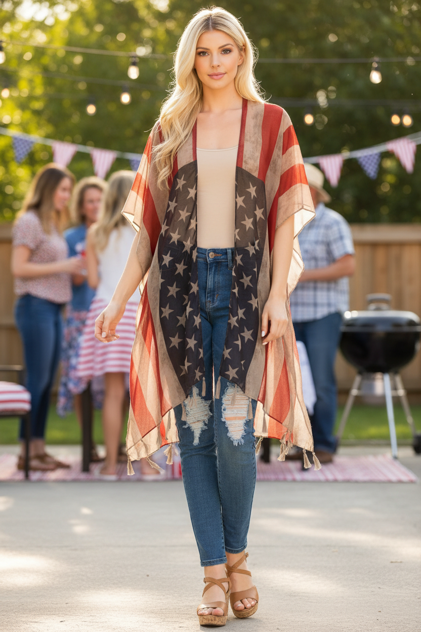Vintage USA Flag Kimono