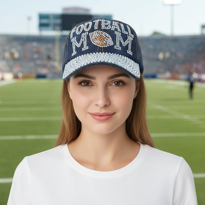 Rhinestone Denim Football mom baseball cap