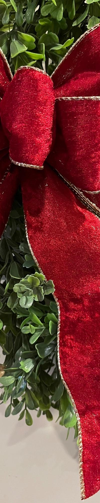 Red Velvet bow with gold metallic backing and edging