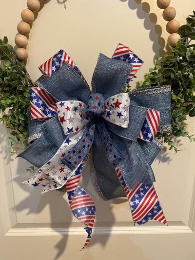 Beaded wreath with Eucalyptus swag and Patriotic bow