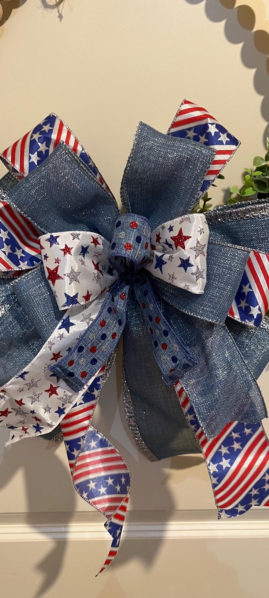 Beaded wreath with Eucalyptus swag and Patriotic bow