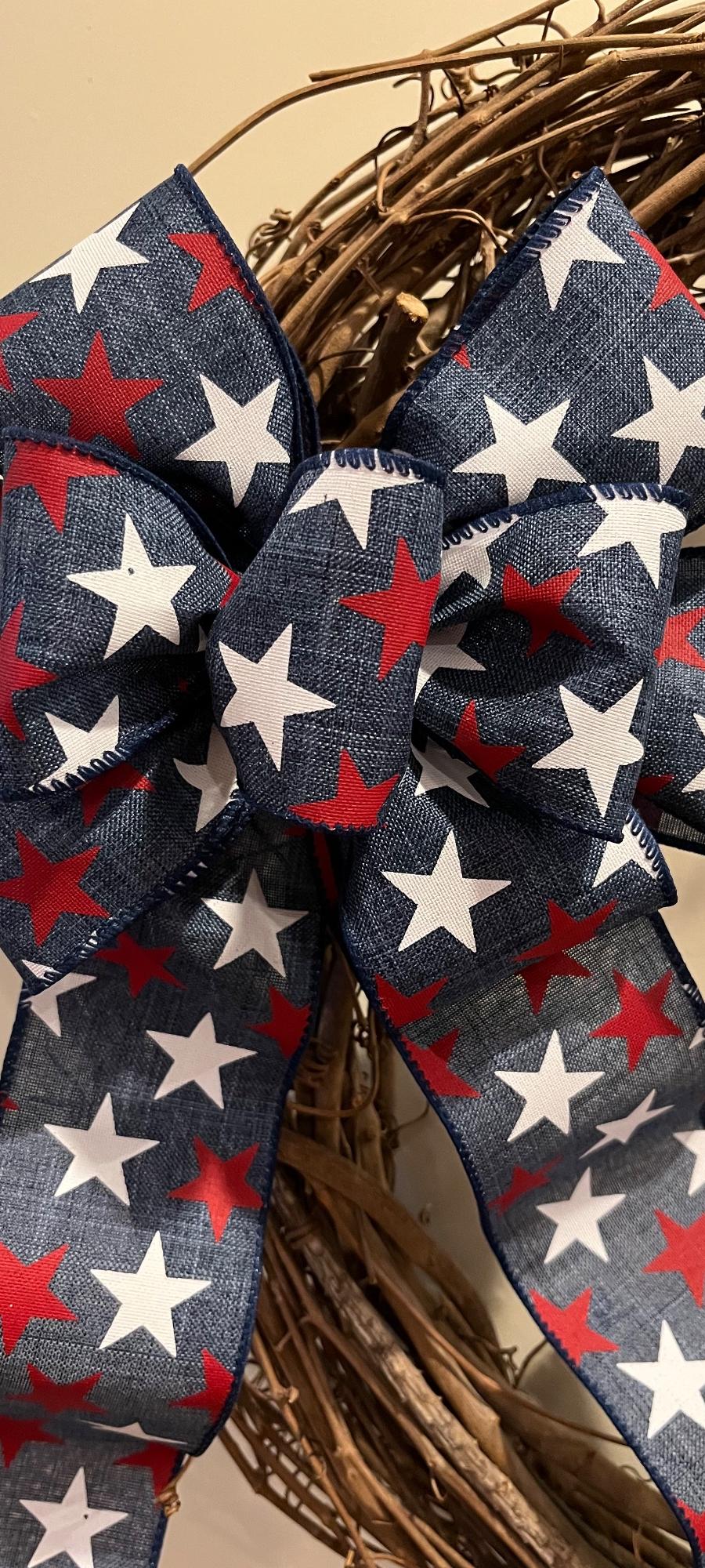 Red and white stars on blue ground decorative Patriotic bow