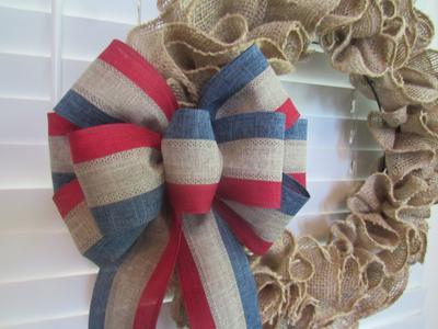 Red blue and Tan Tri stripe decorative wreath bow
