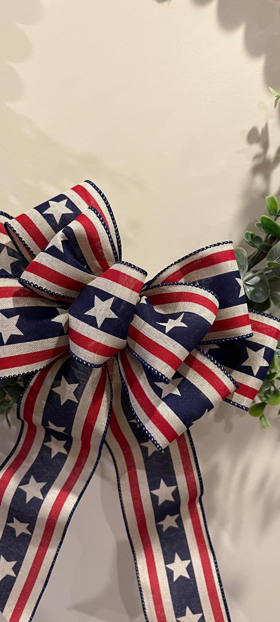 Patriotic decorative wreath bow.