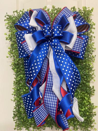 Patriotic Wreath Bow, Large Red White Blue Bow, 4th of July Door Decor, Americana Front Door Bow, Memorial Day Wreath Accent, summer porch