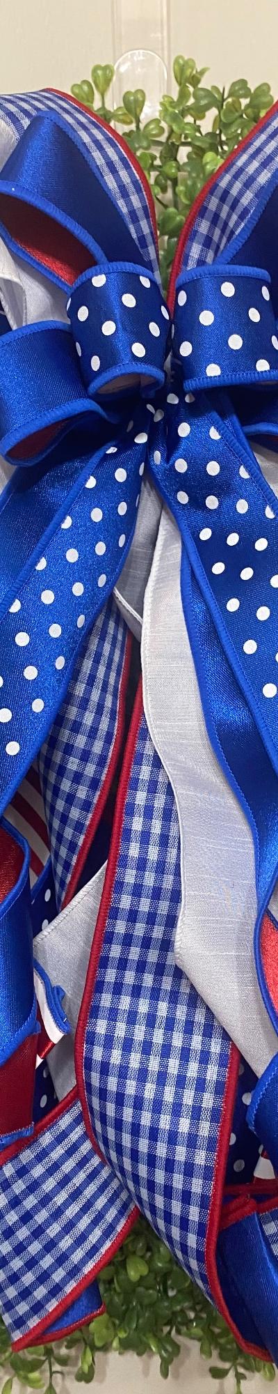 Patriotic Wreath Bow, Large Red White Blue Bow, 4th of July Door Decor, Americana Front Door Bow, Memorial Day Wreath Accent, summer porch