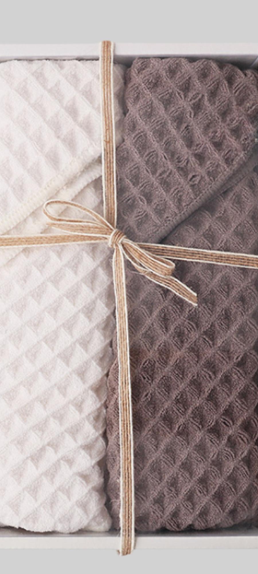 Waffle Weave Cotton Face Towel Gift Set Beige/Brown