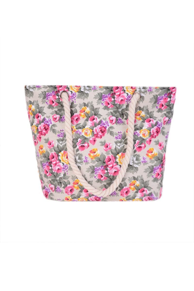 Beige Floral Beach Bag