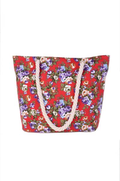 Red Floral Beach Bag