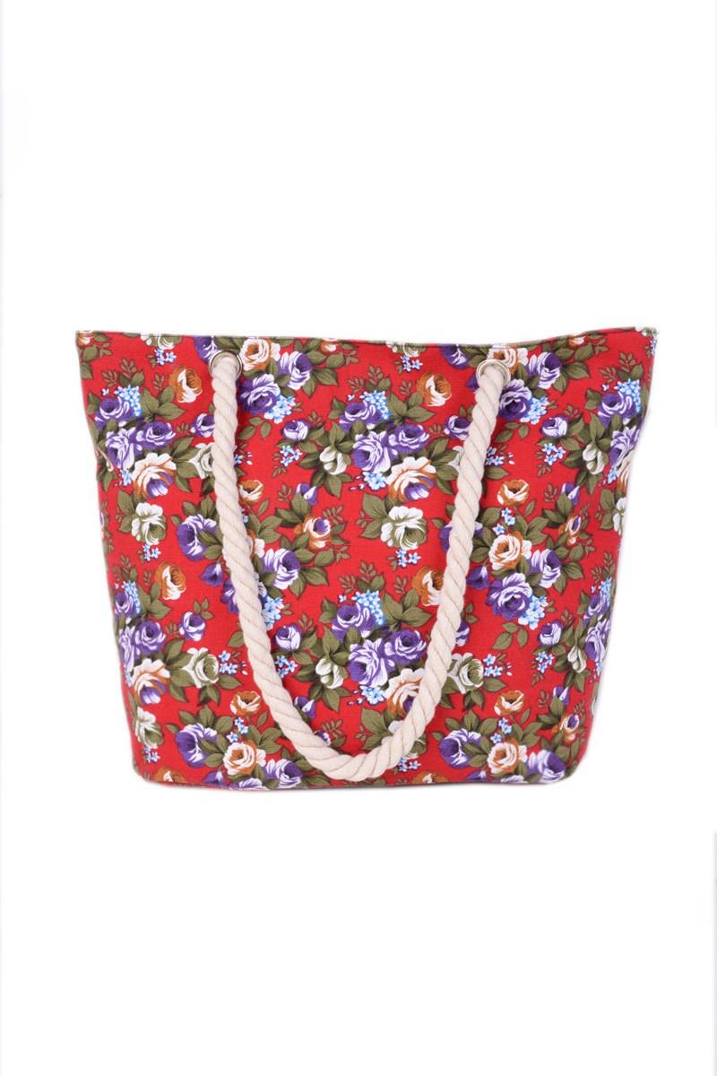 Red Floral Beach Bag