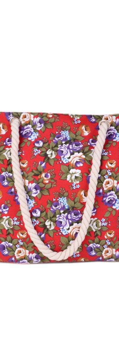 Red Floral Beach Bag