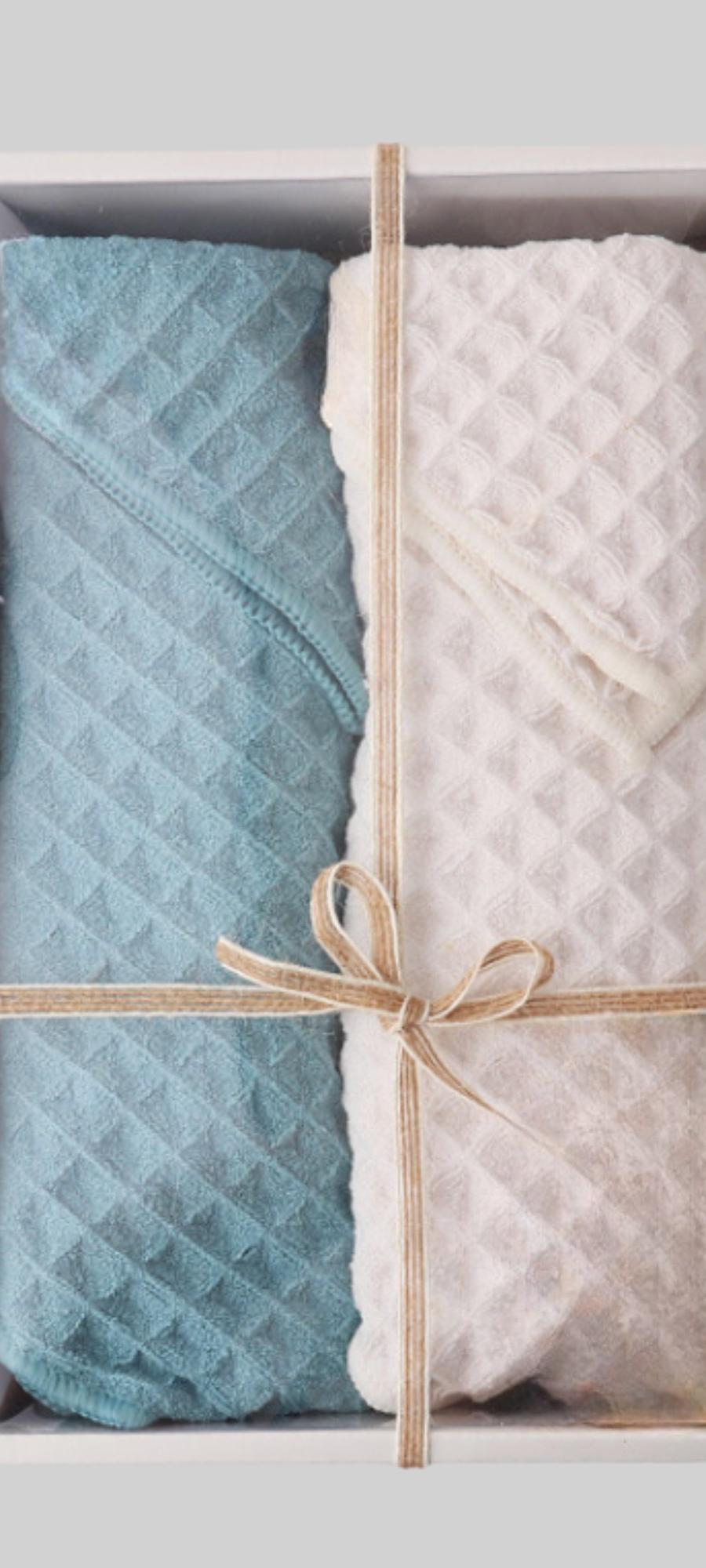 Waffle Weave Cotton Face Towel Gift Set Blue/Beige