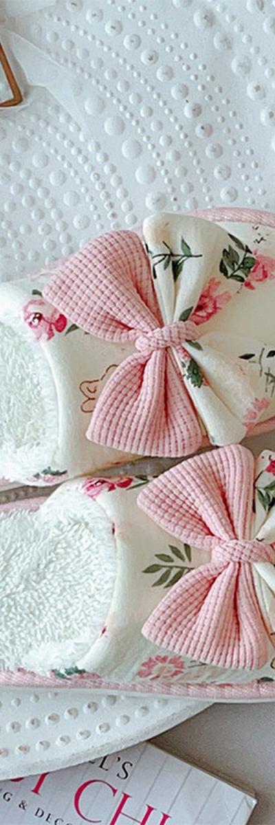 Floral Bow Slippers Size 6.5