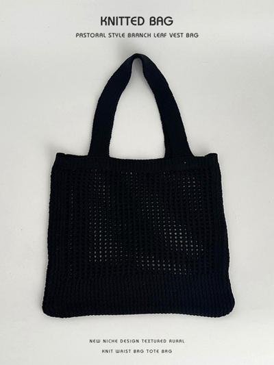 Black Knit Hollow Tote Bag