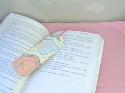 Wood Veneer Shaped Bookmark with Tassel- Backpack and Map