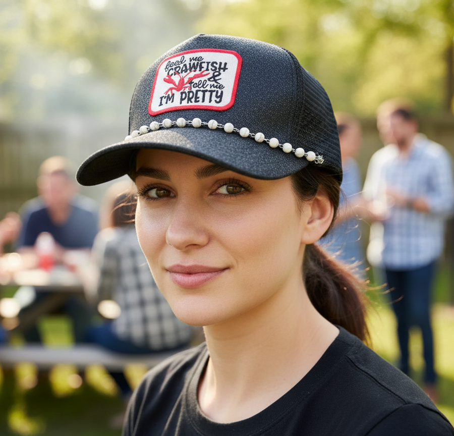 Feed Me Crawfish Trucker Hat - Black Glitter